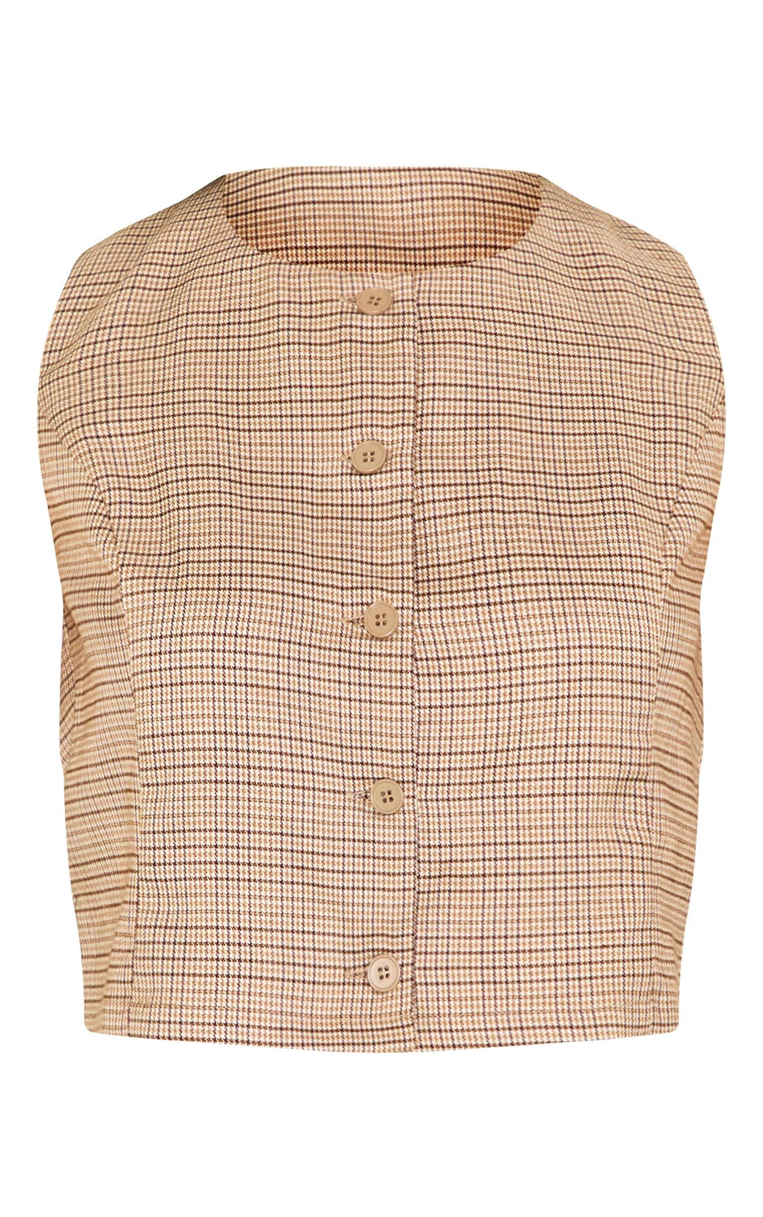 Petite Brown Checked Longline Vest Product Image