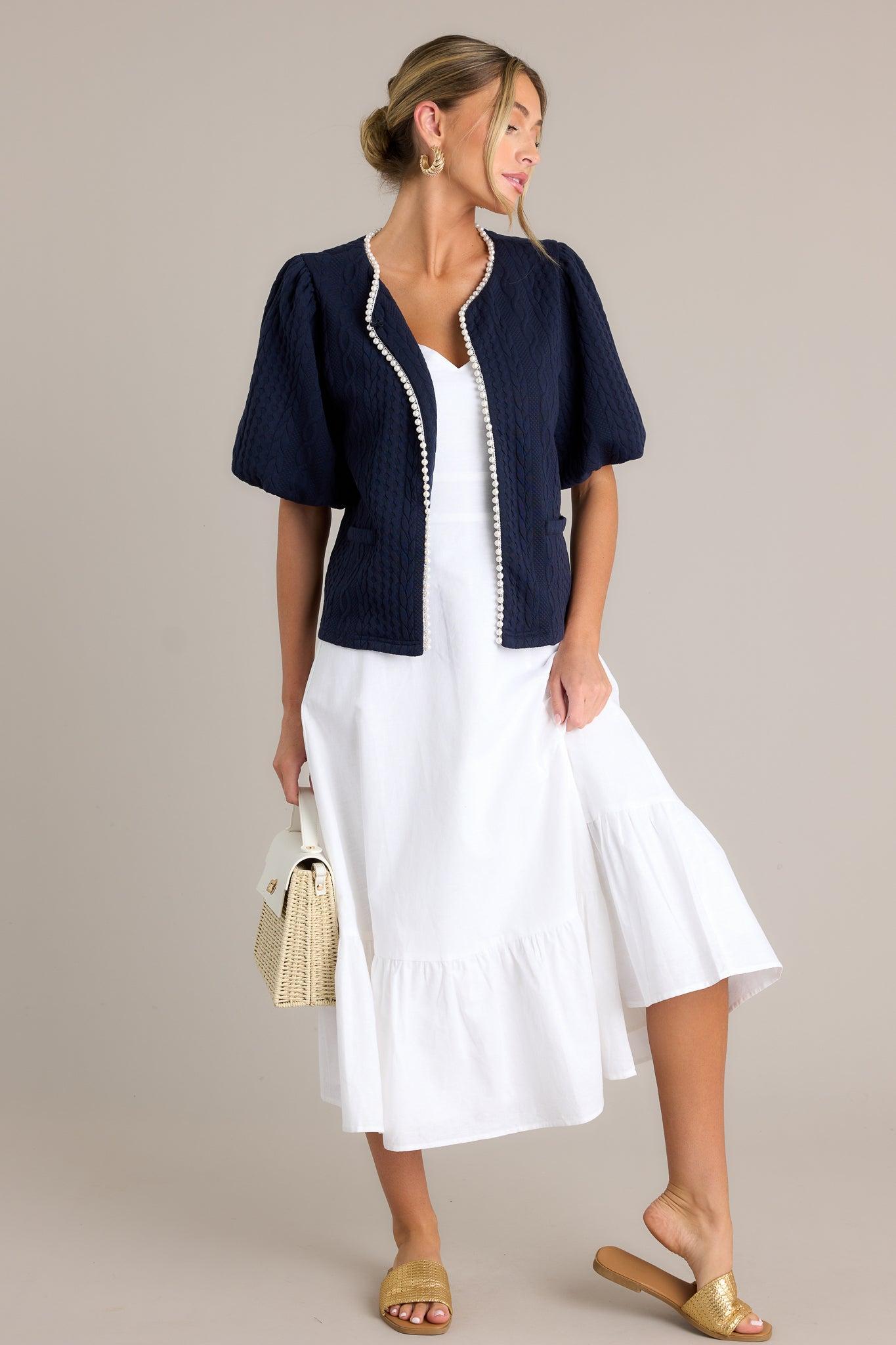 Universal Charm Navy Short Puff Sleeve Jacket Product Image