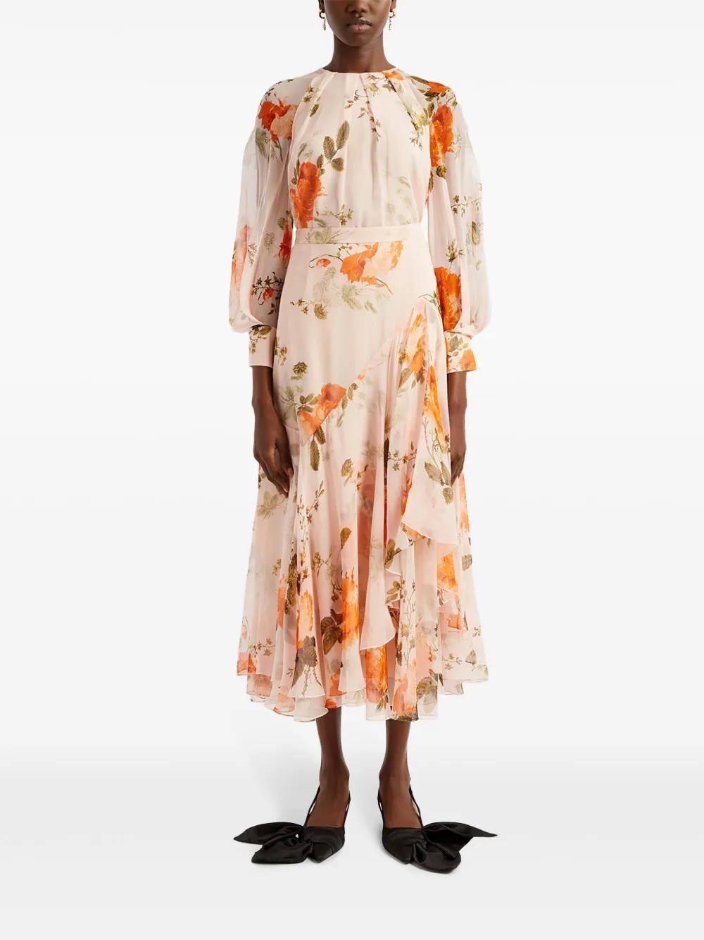 floral-print asymmetric silk midi skirt Product Image