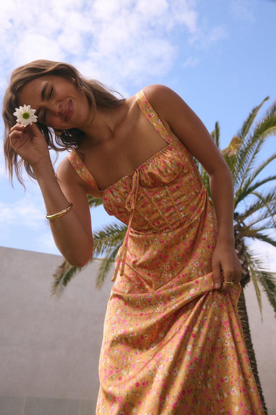 FORTUNATE ONE Florence Satin Maxi Dress Orange Product Image