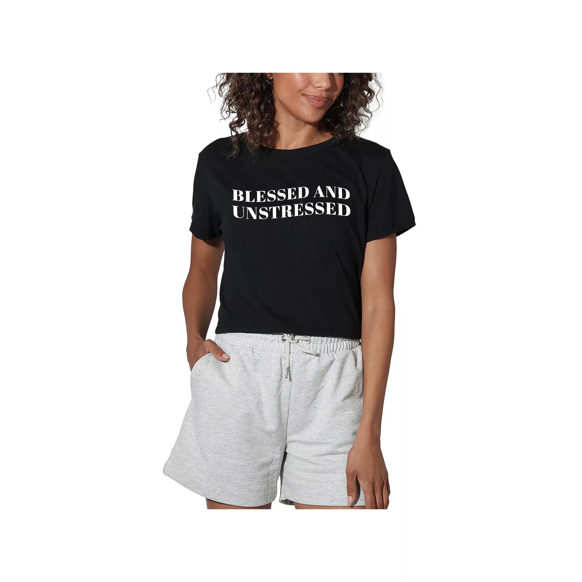 Women's Suburban Riot Blessed and Unstressed Crop Tee, Girl's, Size: XS, Black Product Image