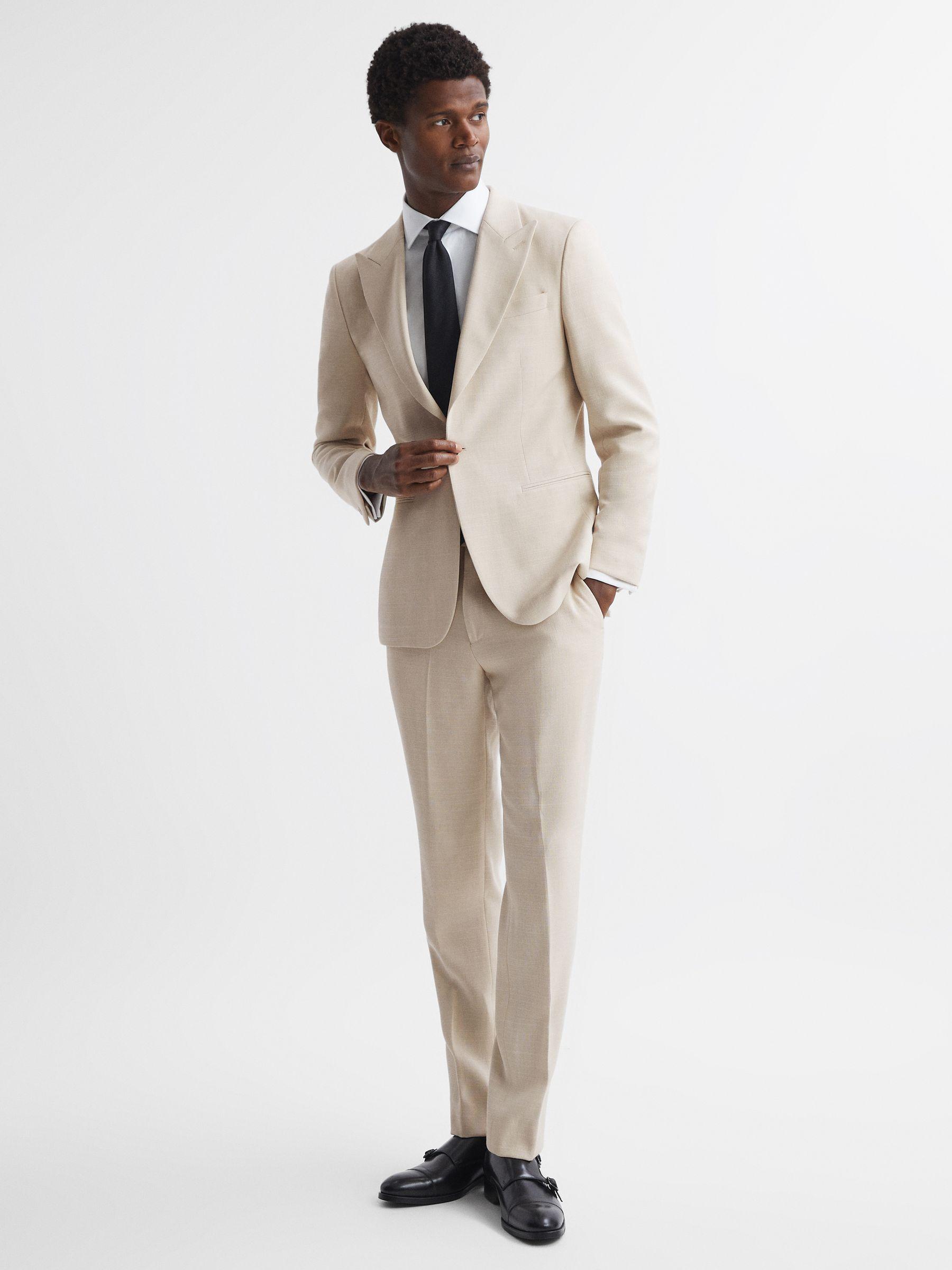 Slim Fit Textured Single Breasted Blazer in Ivory Product Image