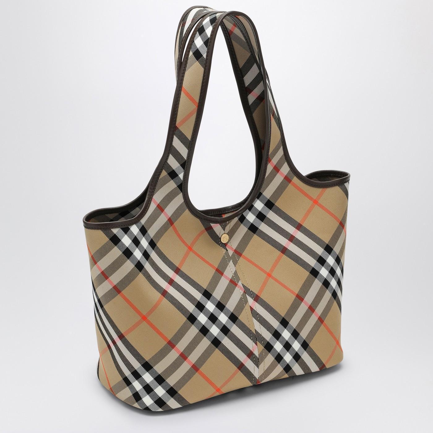 BURBERRY Beige Check Pattern Small Tote Bag Product Image