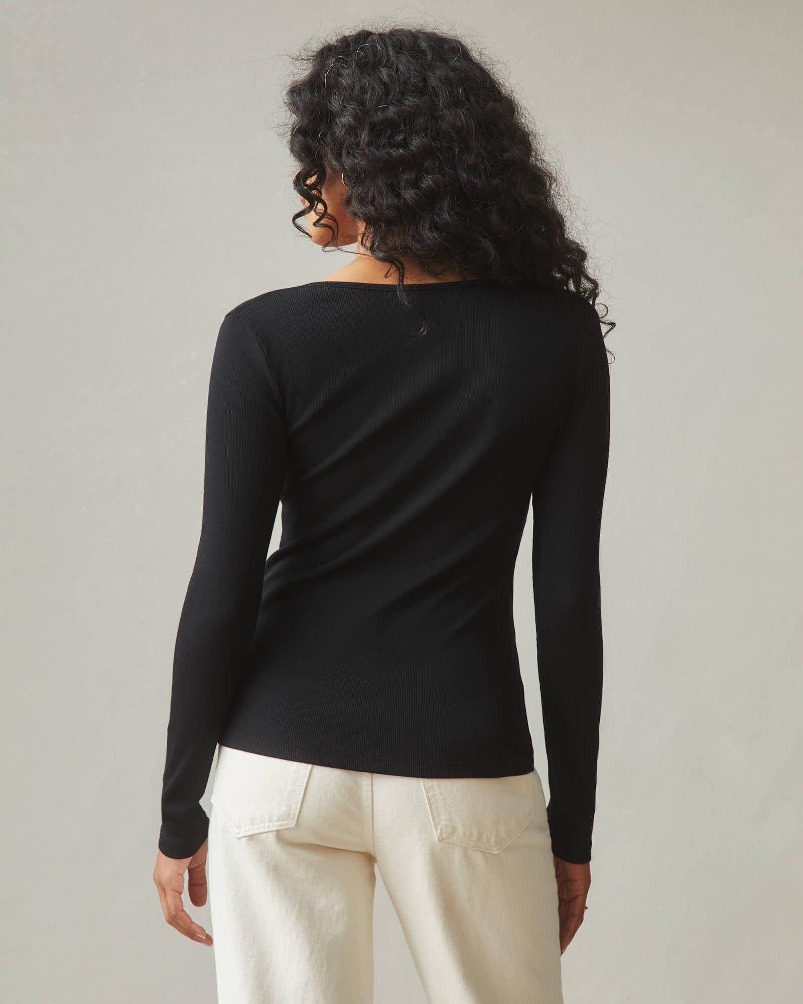Women's Luxe Rib Square Neck Long Sleeve - Black Product Image
