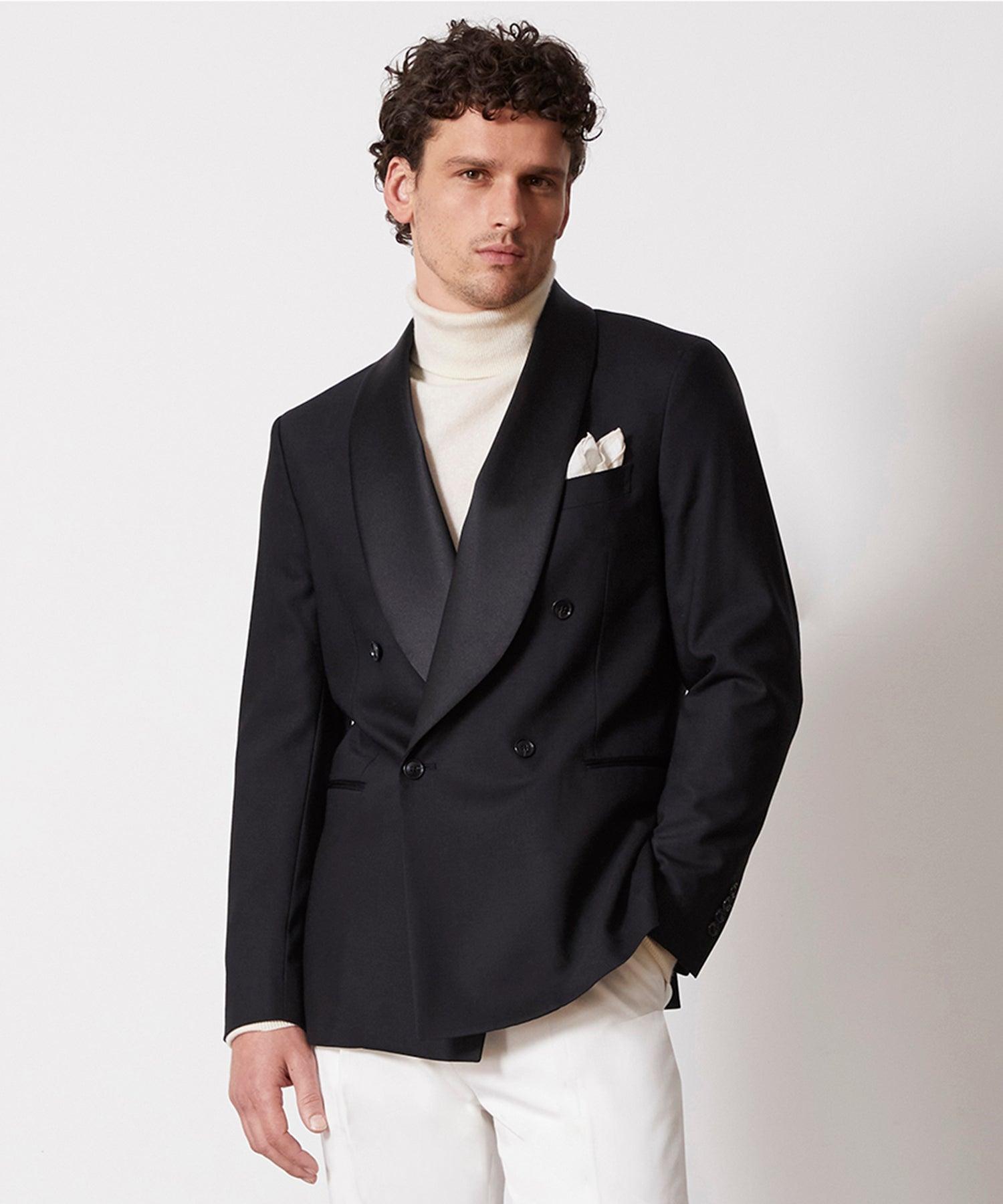Italian Double Breasted Shawl Tuxedo Jacket in Black Product Image