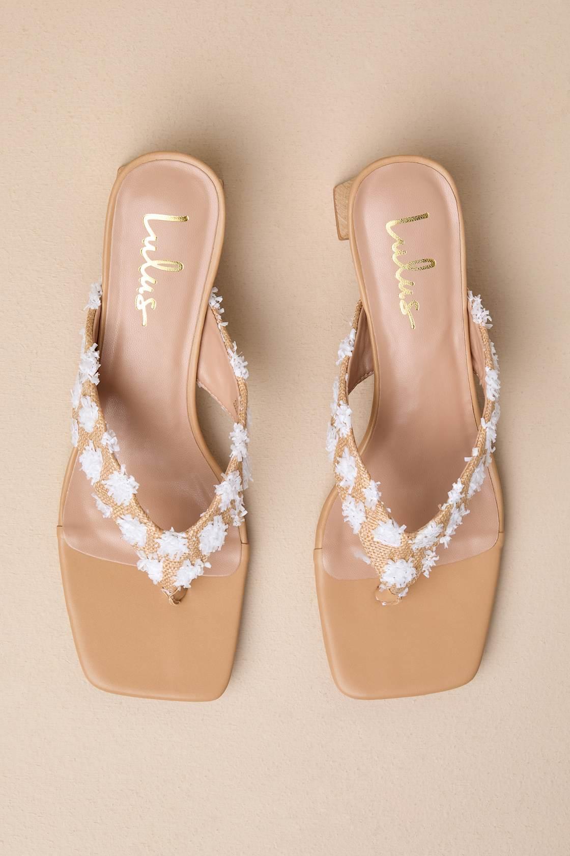 Cachia Natural Raffia Textured High Heel Thong Sandals Product Image