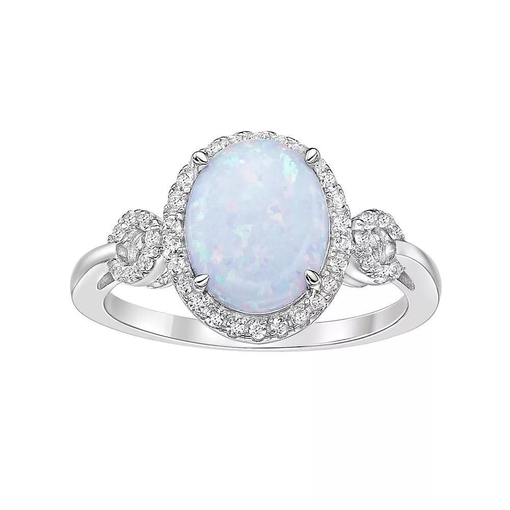 Gemminded Sterling Silver Lab-Created Opal & Lab-Created White Sapphire Ring, Women's, Size: 6 Product Image