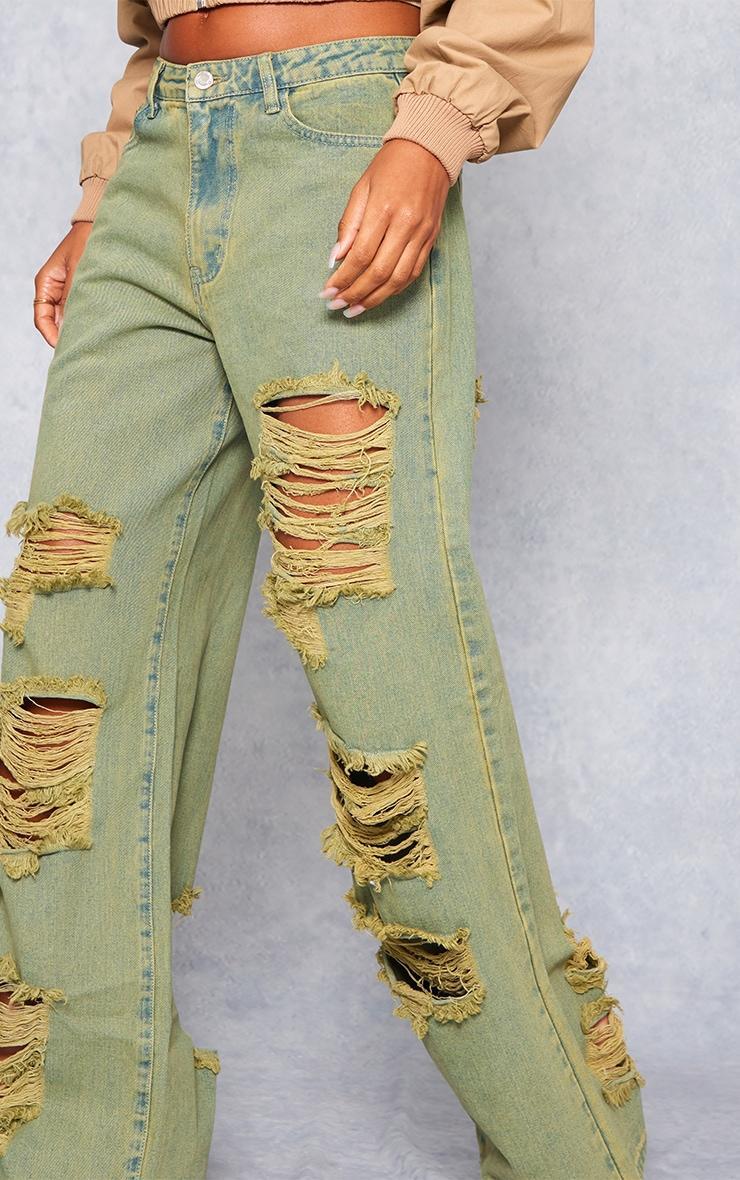 Vintage Wash Green Tint Distressed Extreme Wide Leg Jeans Product Image
