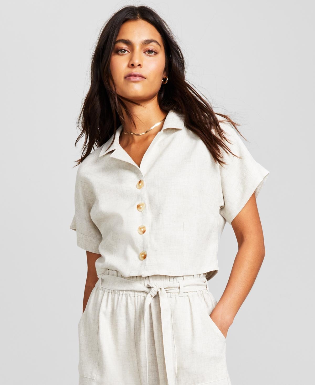 Now This Womens Button Front Camp Shirt Tie Waist Paperbag Pants Product Image
