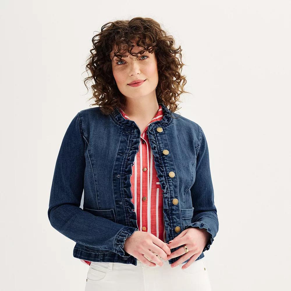 Women's Draper James Ruffle Denim Jacket, Size: XS, Dark Blue Product Image