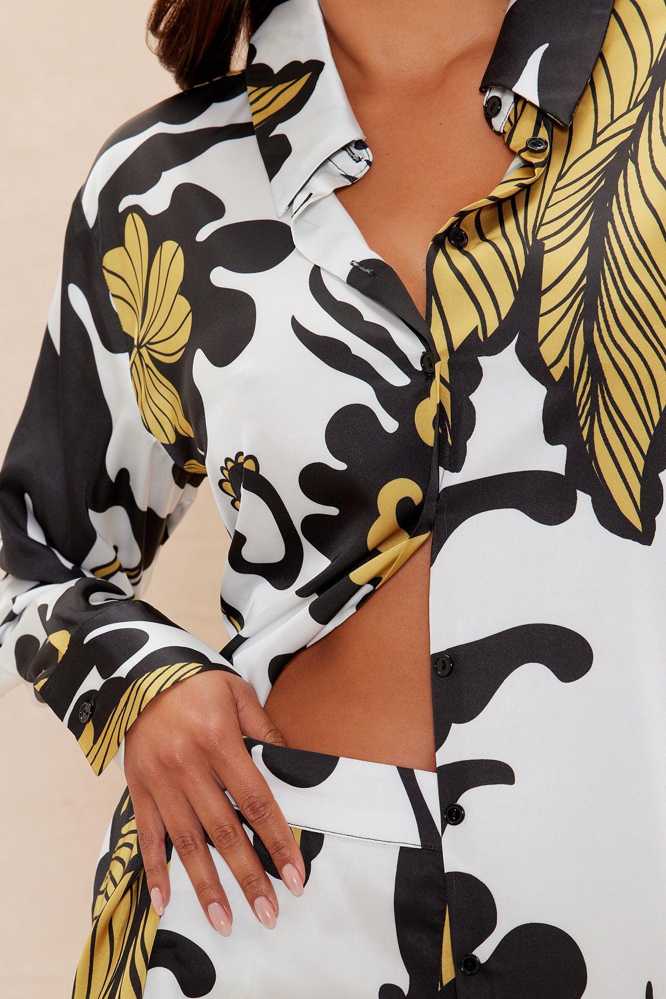 Adima Satin Wide Leg Pant Set - Gold/combo Product Image