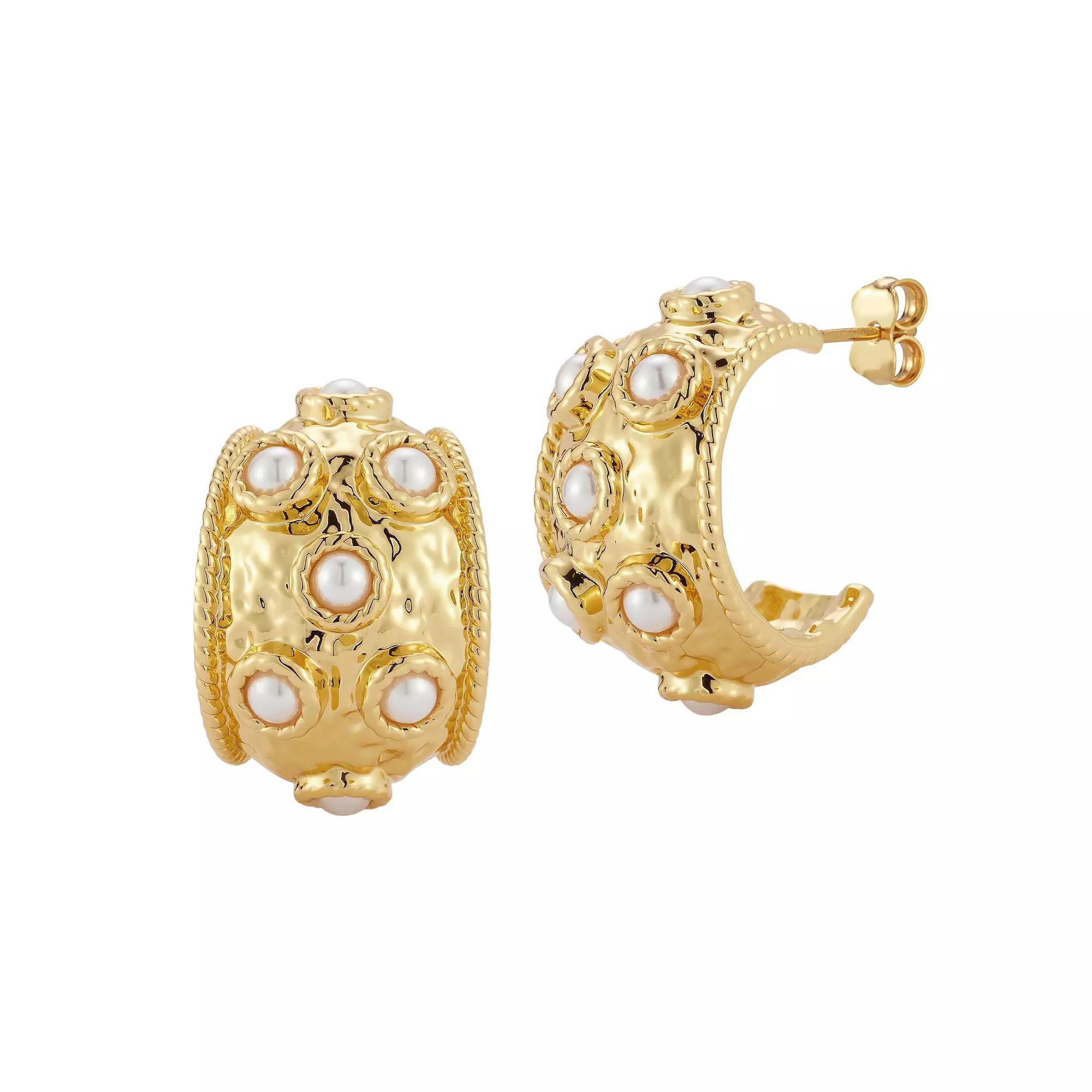 WINX 18k Gold Plated Vintage Bold Wide Hoop Earrings, Women's, Gold Tone White Product Image