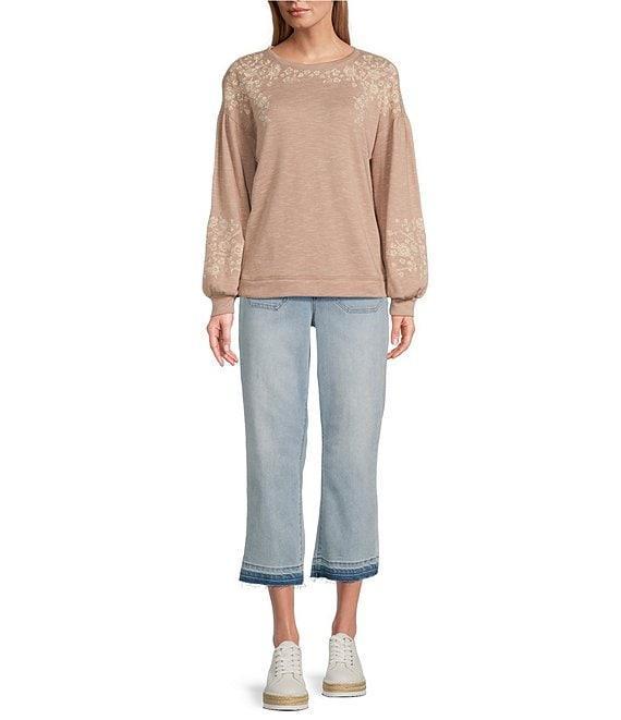 Nurture by Westbound Knit Long Sleeve Crew Neck Embroidered Sweatshirt Product Image