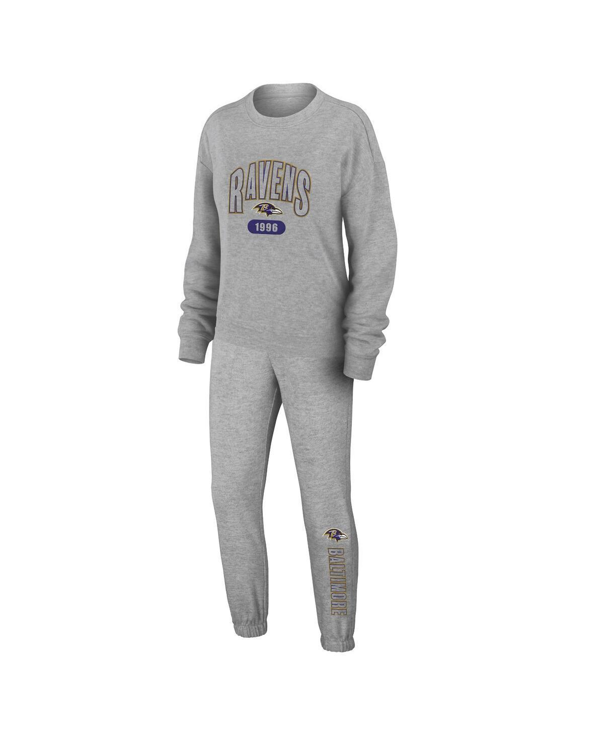 Women's WEAR by Erin Andrews Heather Gray Tampa Bay Lightning Knit Long Sleeve Tri-Blend T-Shirt & Pants Sleep Set, Size: XL, Lgh Grey Product Image