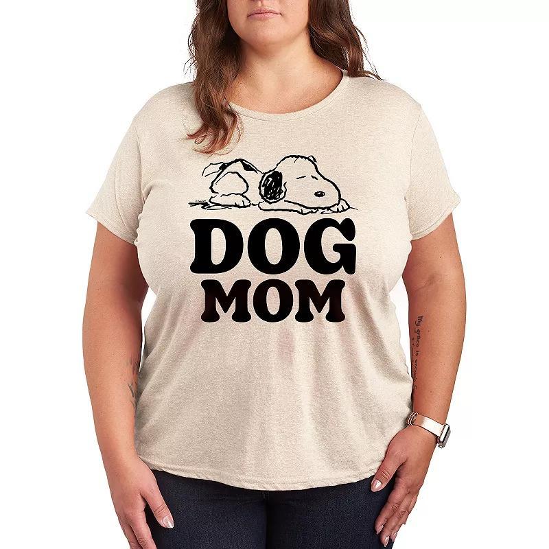 Plus Peanuts Snoopy Dog Mom Graphic Tee, Womens Grey Dark Red Product Image
