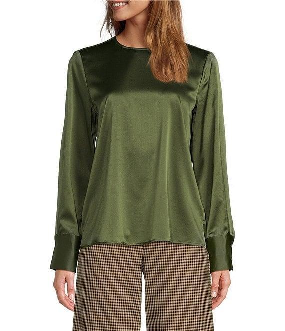 Antonio Melani Rylee Silk Charmeuse Round Neck Long Sleeve Blouse Product Image