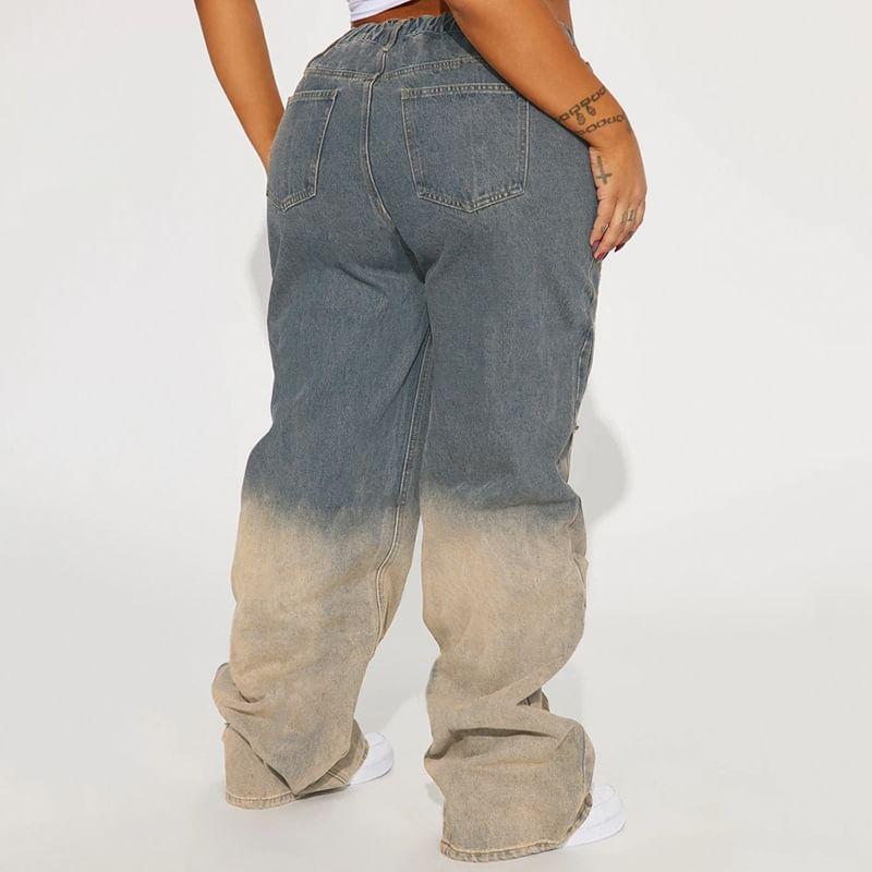 Mid Waist Washed Fray Panel Wide Leg Jeans Product Image