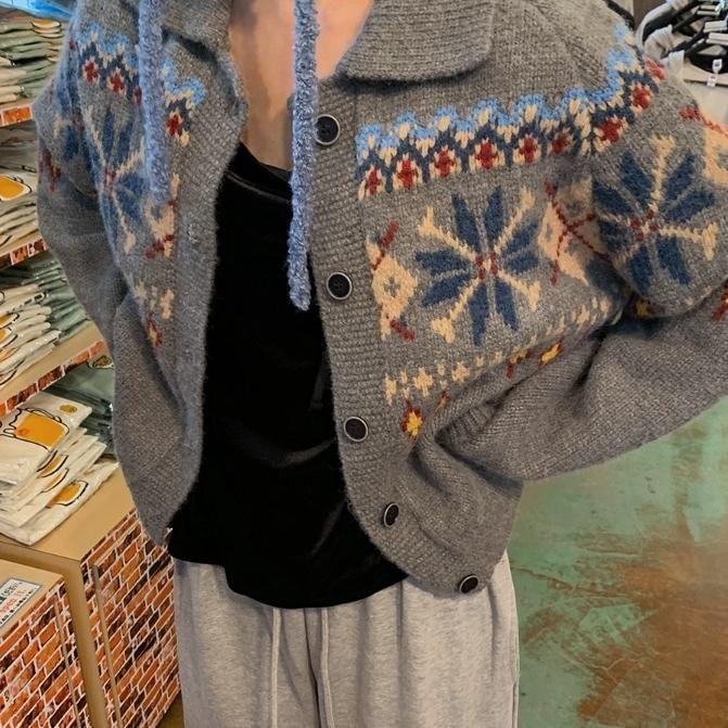Collar Patterned Cardigan Product Image