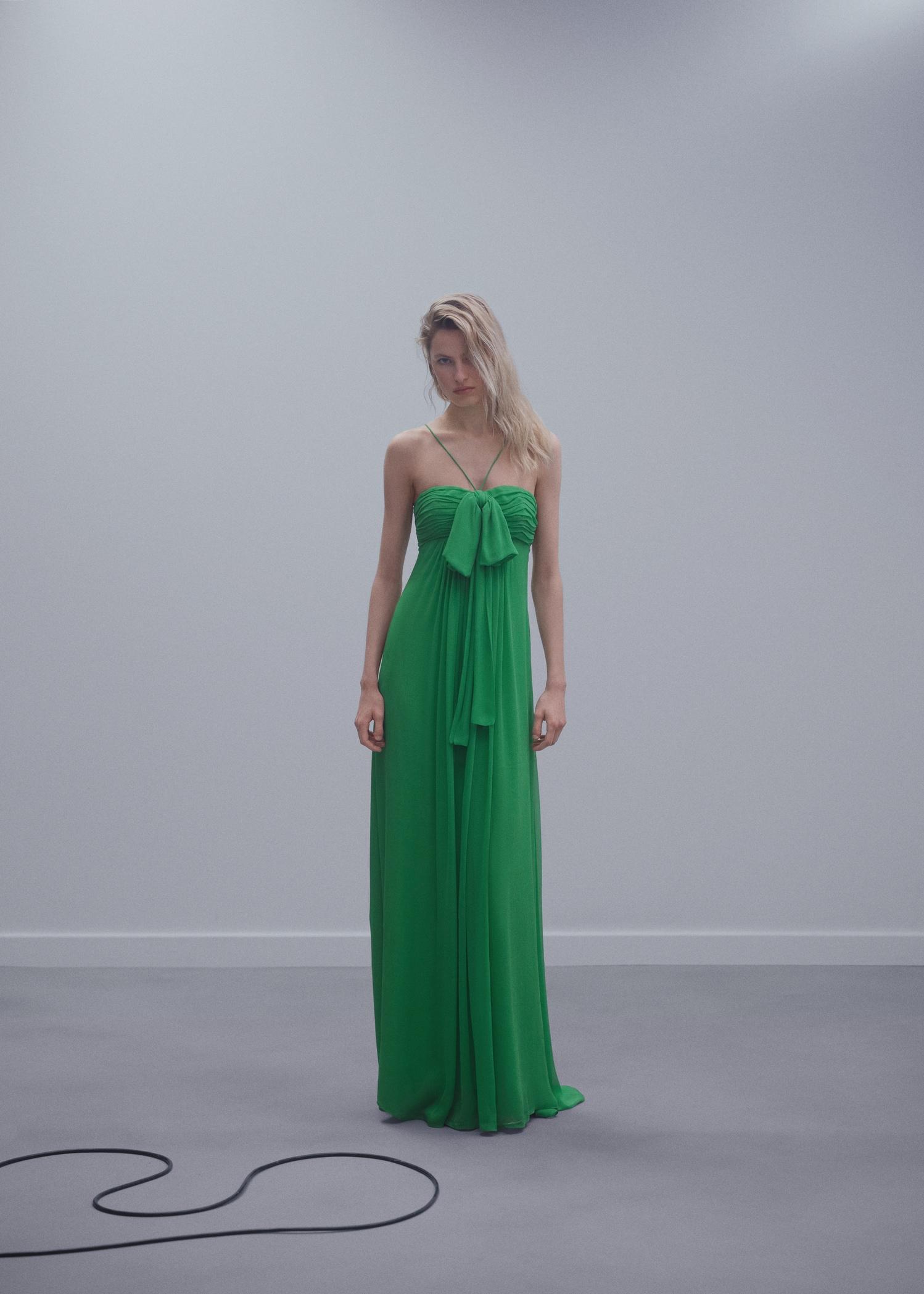 Draped panel dress with bow - Women | MANGO USA Product Image