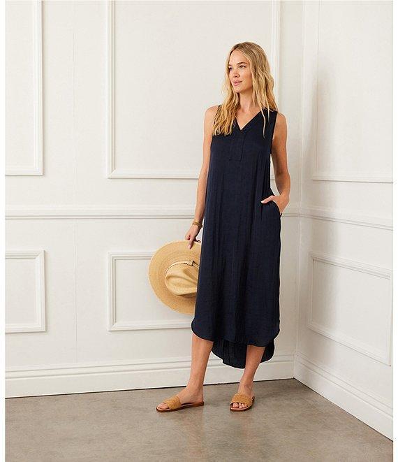 Karen Kane Satin V-Neck Sleeveless Midi Dress Product Image