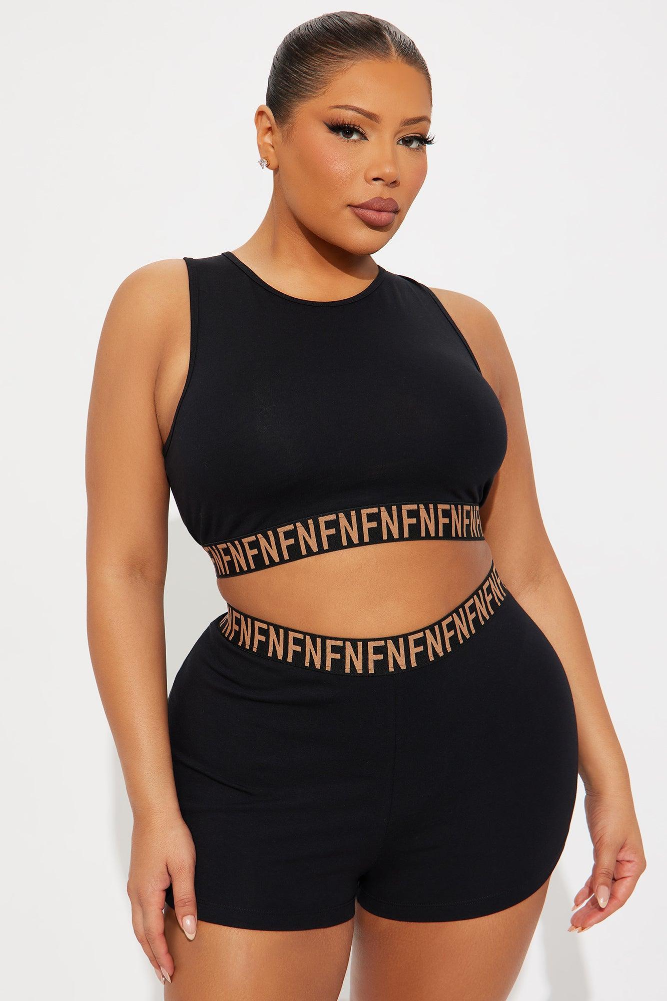 FN Mood High Neck Bra And Short 2 Piece Cotton Set  - Black Product Image