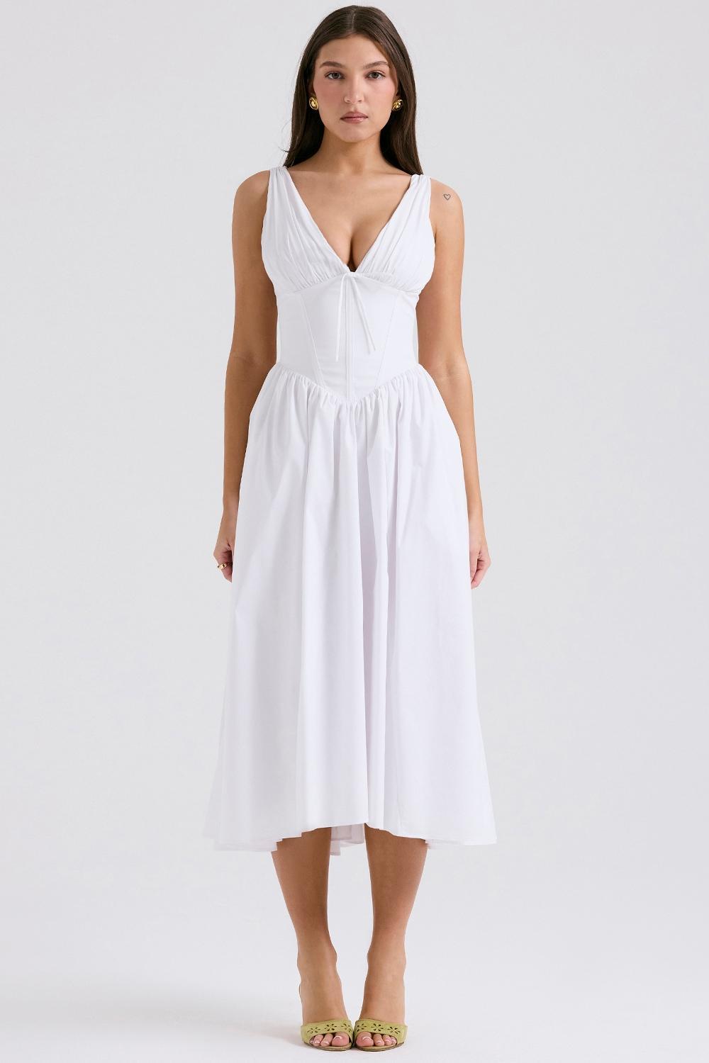 Emmelina White Cotton Corset Sundress Product Image