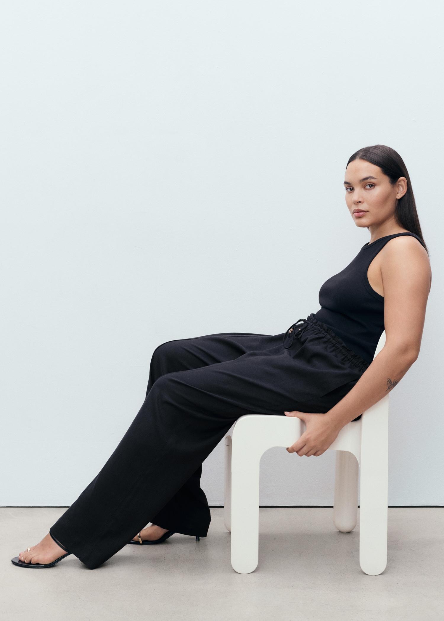 Linen-blend elastic waist pants - Women | MANGO USA Product Image