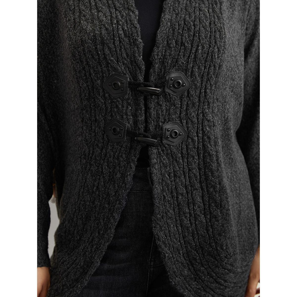 Plus Size Textured Curved Hem Duffle Button Cardigan DimGray Women Casual Loose Long Sleeve Dailywear Cardigans BloomChic 10/M Product Image