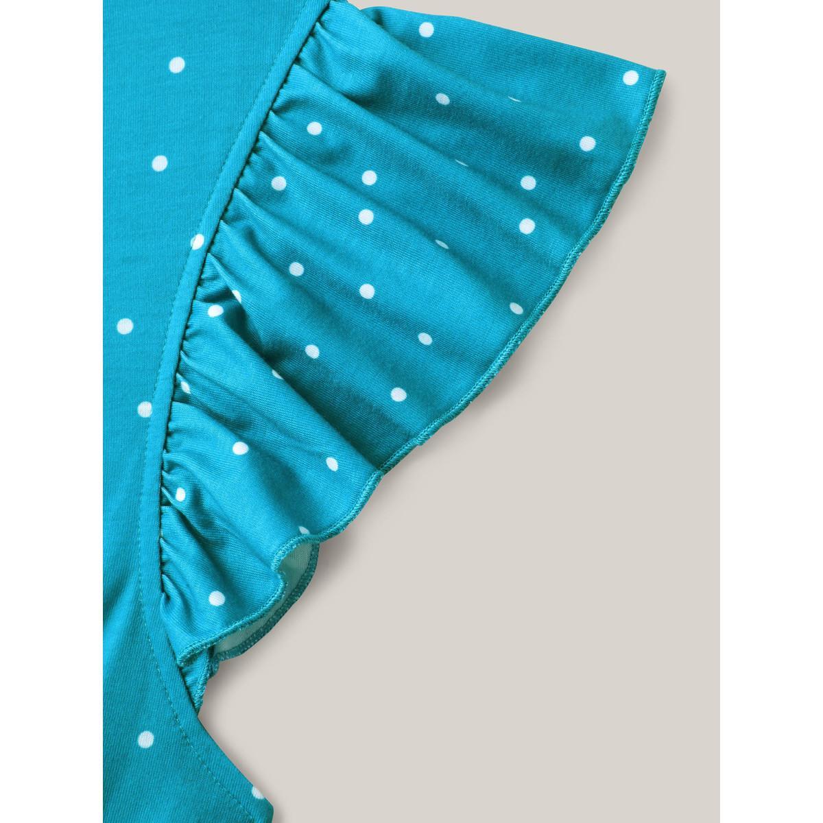 Plus Size Dot Print Ruched Drawstring Midi Dress Cerulean Women Heart neckline Short sleeve Curvy BloomChic 22-24/3X Product Image
