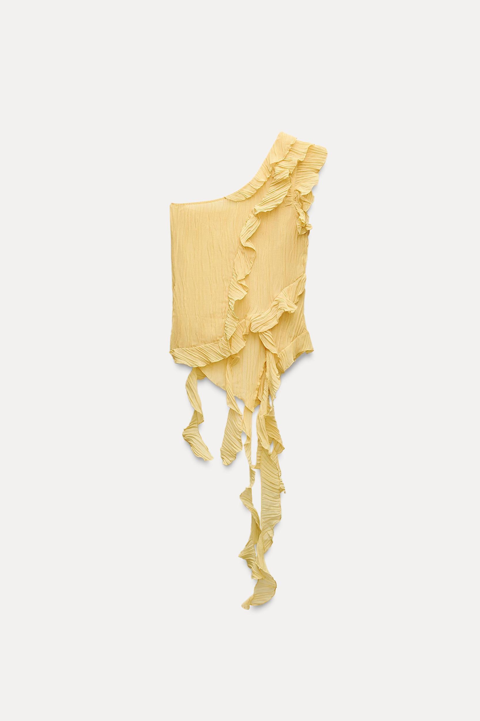 RUFFLED PLEATED ASYMMETRIC TOP Product Image