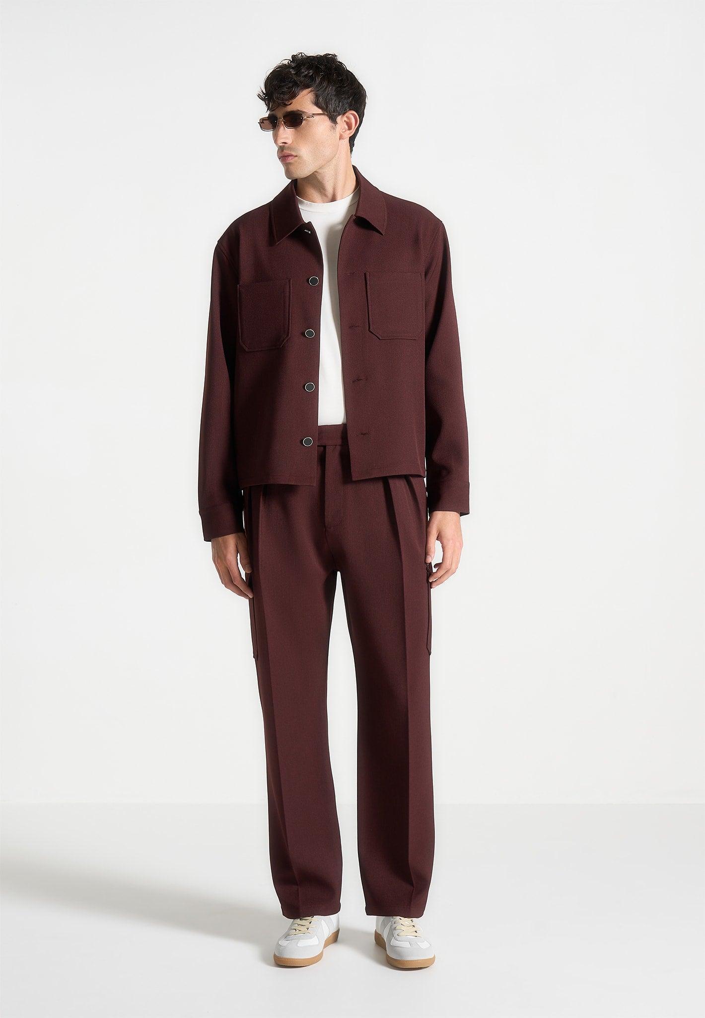 Twill Pocket Cropped Shirt - Wine Red Male Product Image