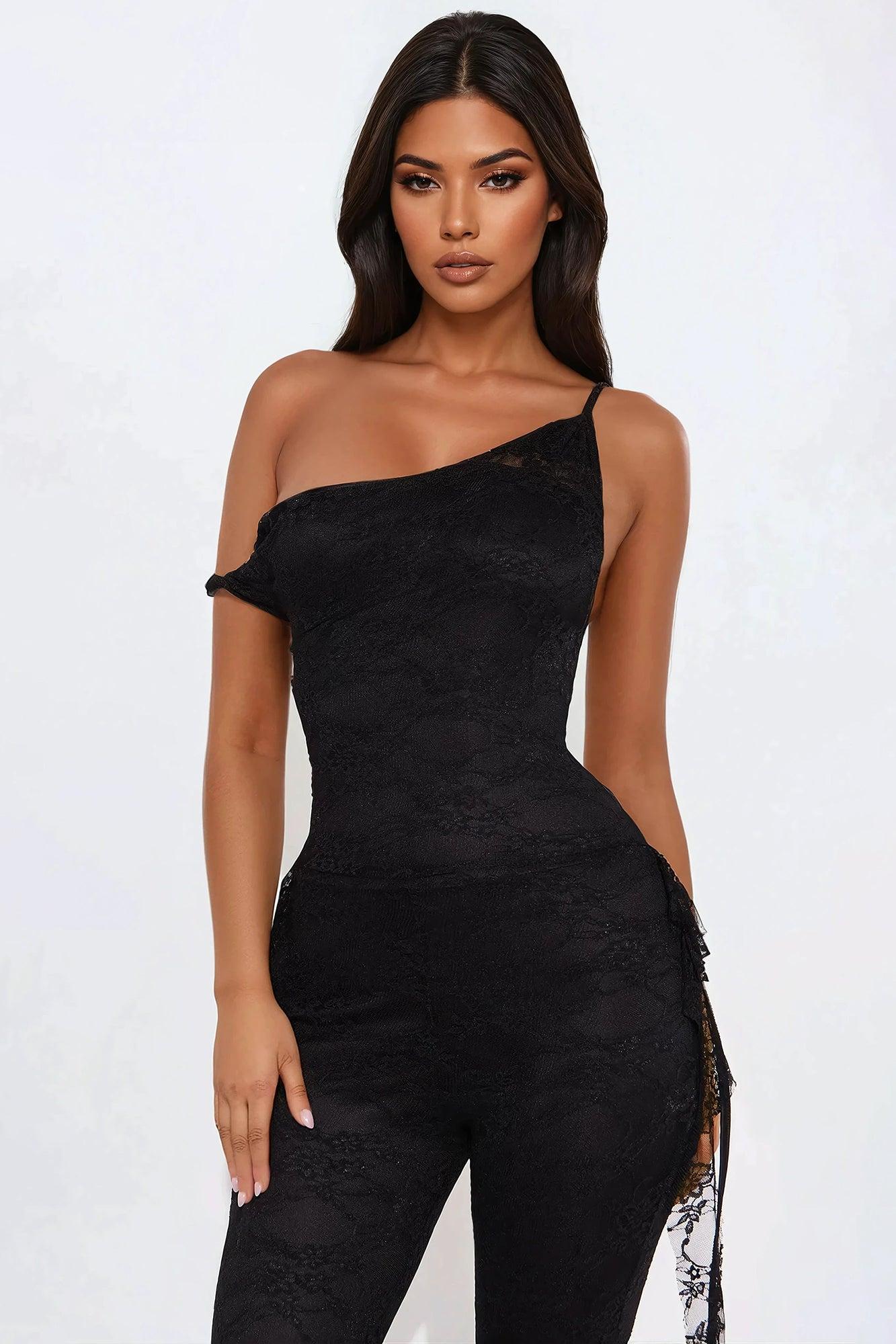 Peyton Lace Capri Jumpsuit - Black Product Image