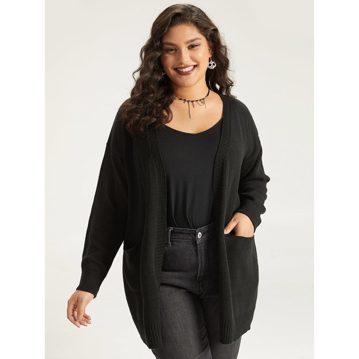 Plus Size Halloween Skull Print Contrast Patched Pocket Cardigan Black Women Casual Loose Long Sleeve Festival-Halloween Cardigans BloomChic 10/M Product Image