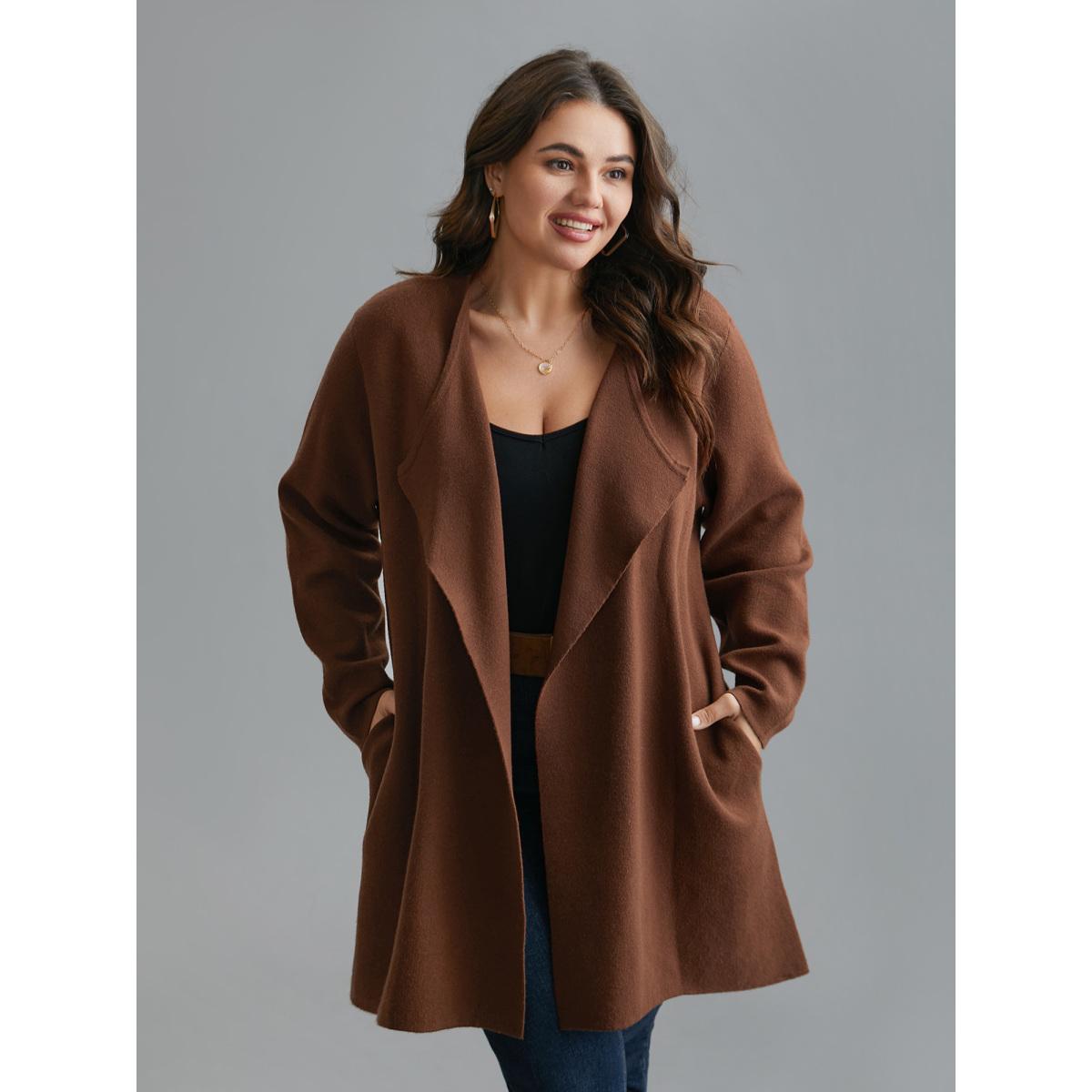 Plus Size Supersoft Essentials Side Pocket Collared Knit Cardigan Browncoffeecolor Women Casual Loose Long Sleeve Everyday Cardigans BloomChic 22-24/3X Product Image