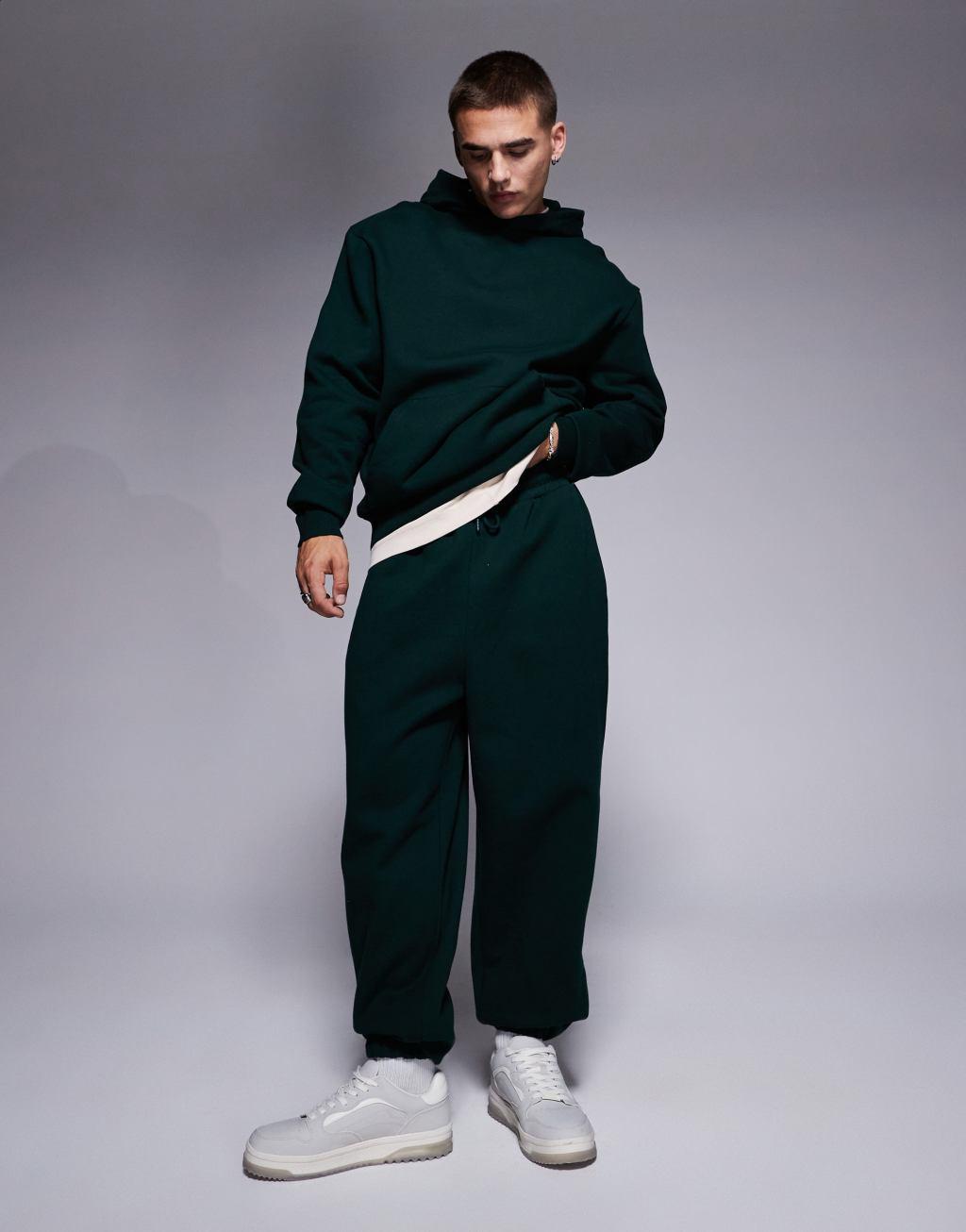 ASOS DESIGN premium heavyweight oversized sweatpants in forest green Product Image