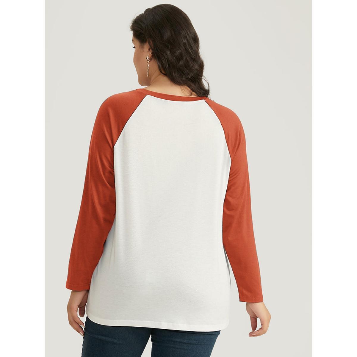 Plus Size Halloween Pumpkin & Letter Print Raglan Sleeve T-shirt Chocolate Women Casual Contrast Halloween Festival-Halloween T-shirts BloomChic 26/4X Product Image