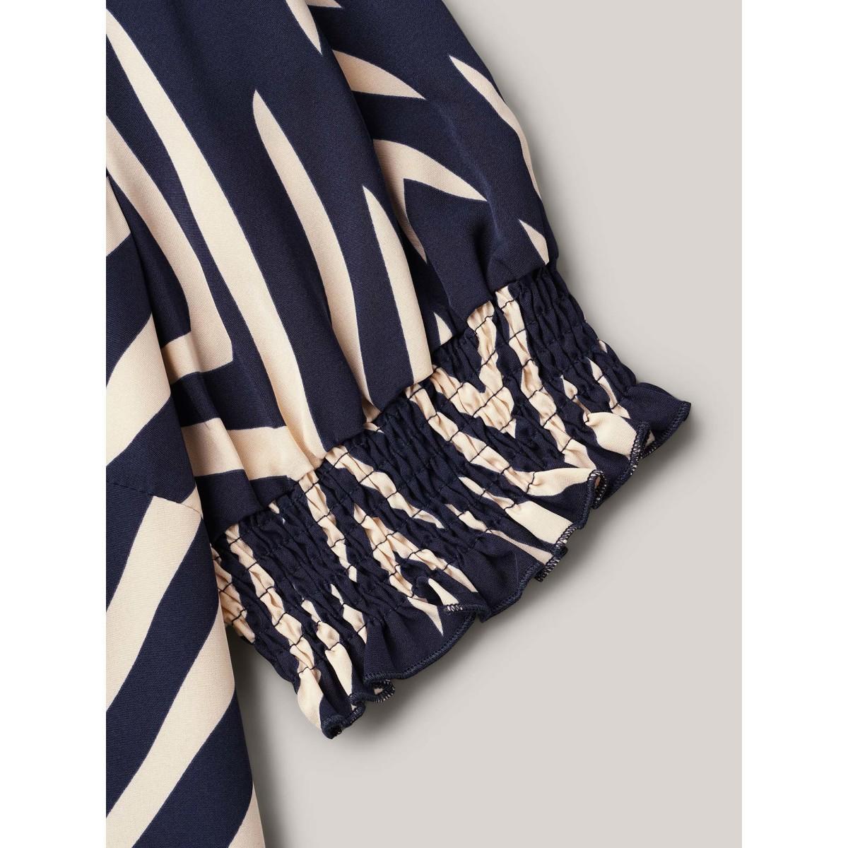 Plus Size DarkGreen Geometric Print Ruffled Shirred Shirt Women At the Office Half Sleeve Flat collar with V-notch Work Blouses BloomChic 26/4X Product Image