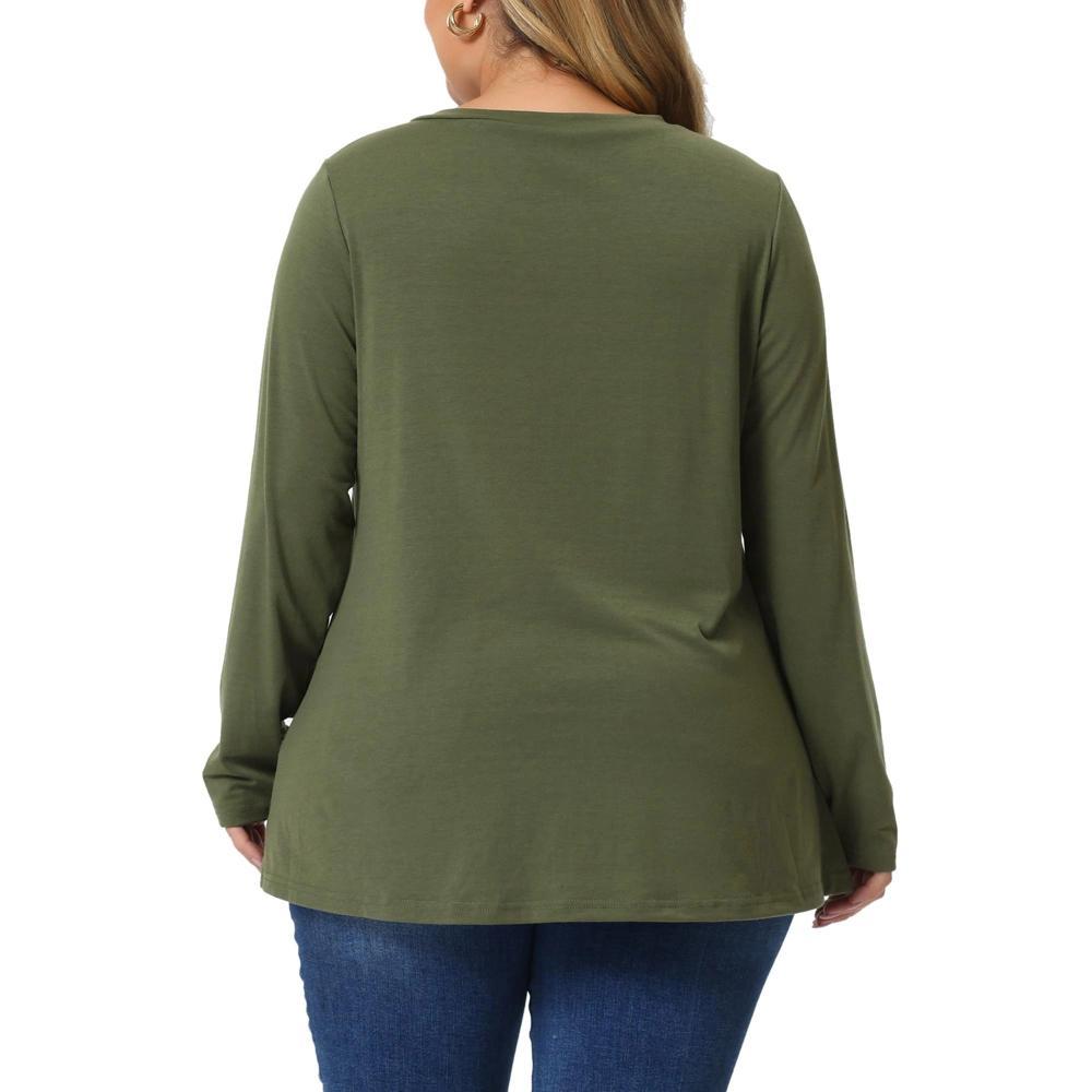 Agnes Orinda Women's Plus Size Long Sleeve V Neck Loose Fashion Buttons Tunic Blouse Product Image