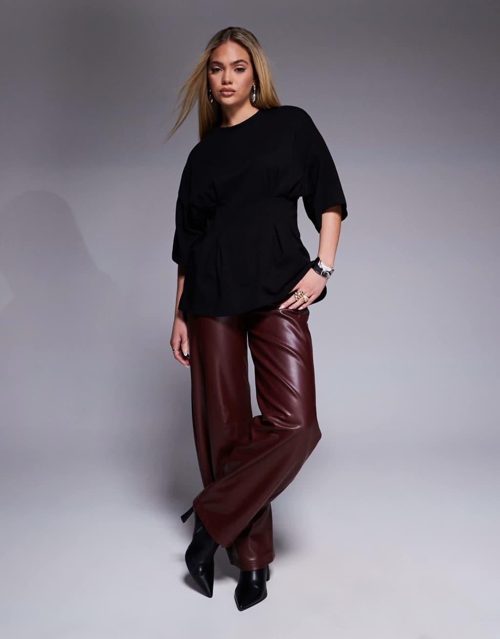 ASOS DESIGN corset pleat waist t-shirt in black Product Image