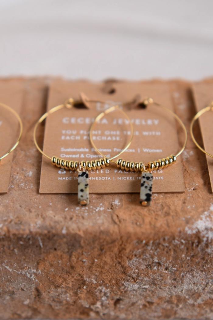 Estella Gemstone Rectangle Drop Gold Hoop Product Image