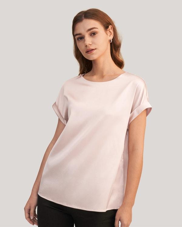 Short Sleeves Round Neck Silk Tee Product Image