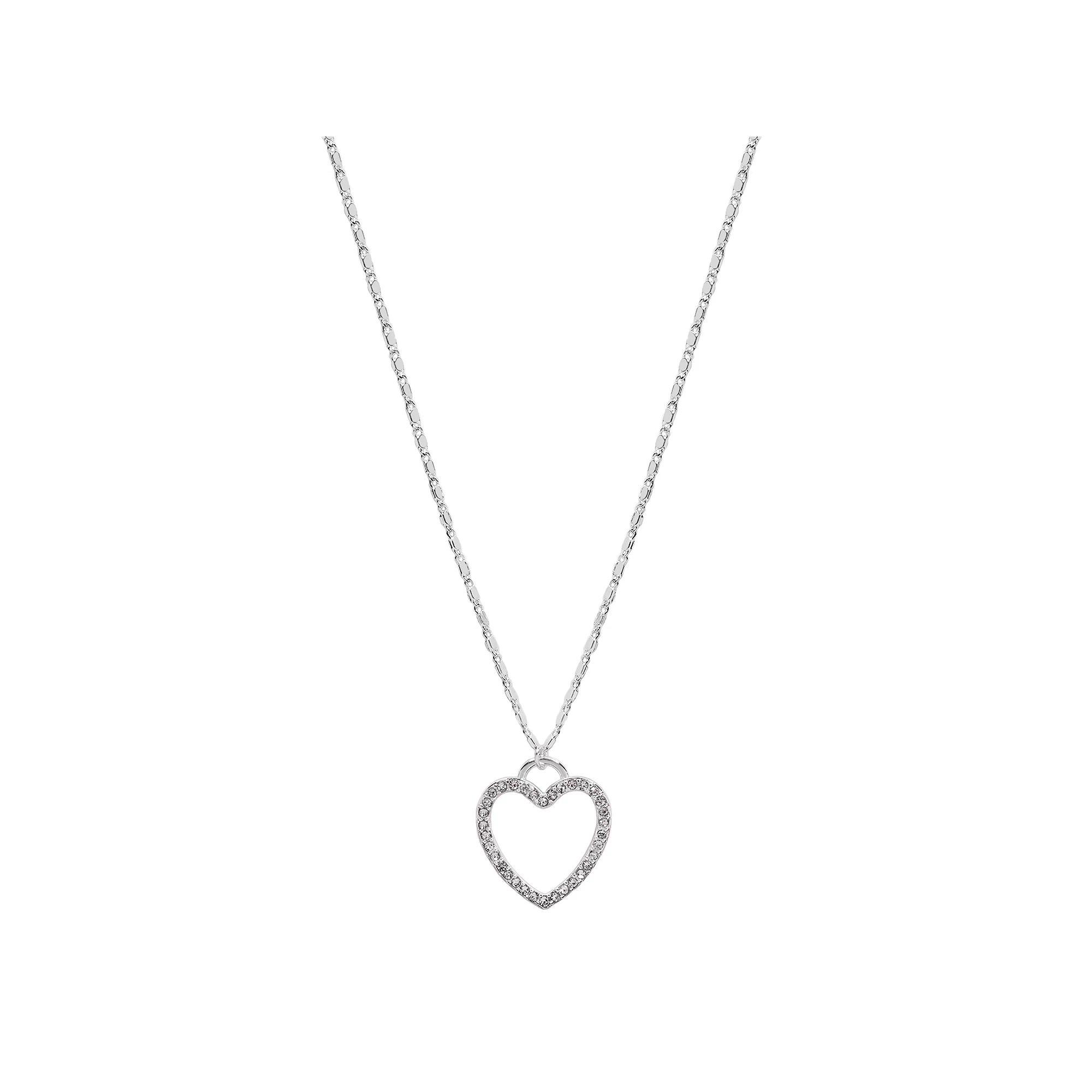 LC Lauren Conrad Large Pave Open Heart Necklace, Women's, Silver Tone Product Image