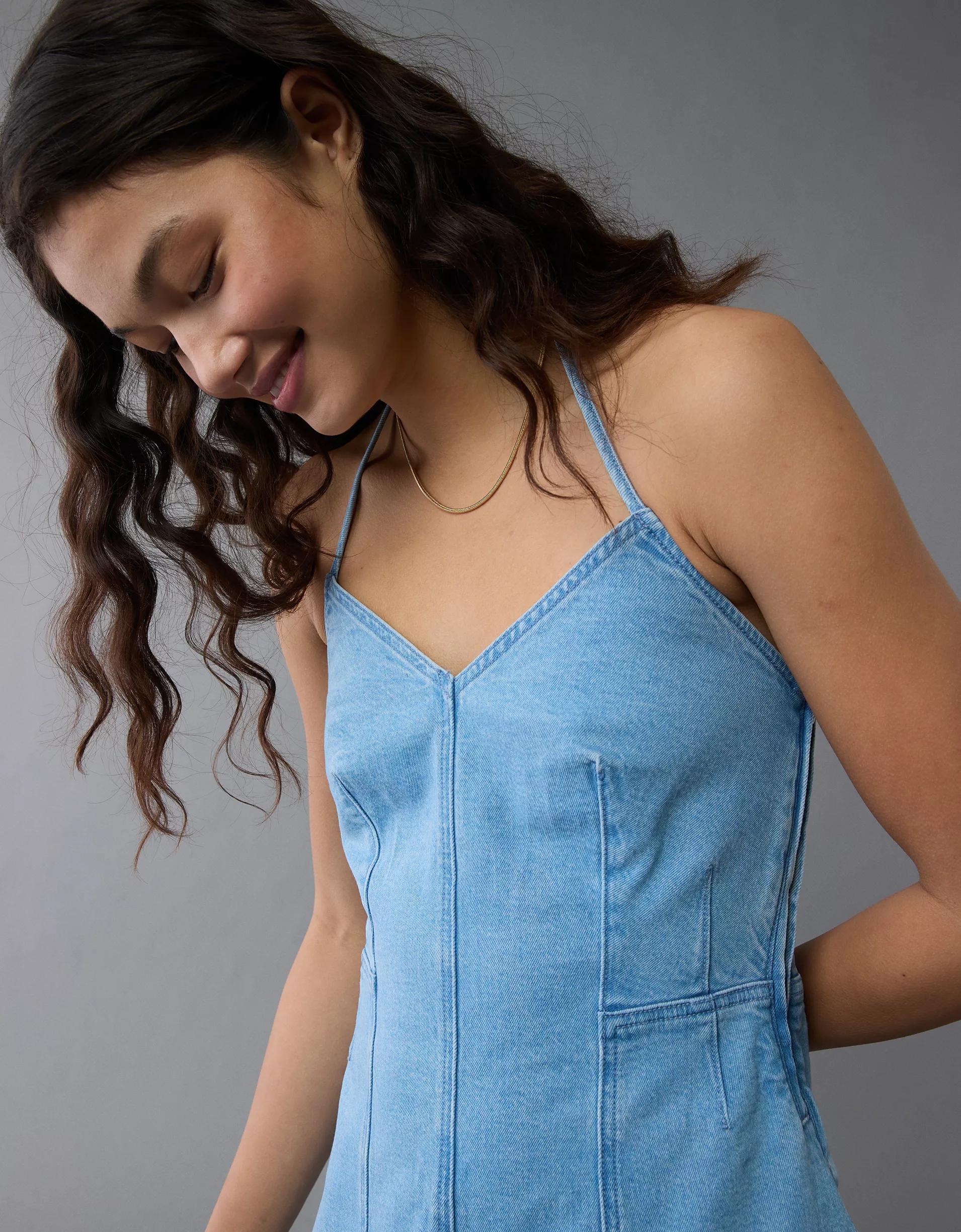 AE Halter Denim Romper Product Image