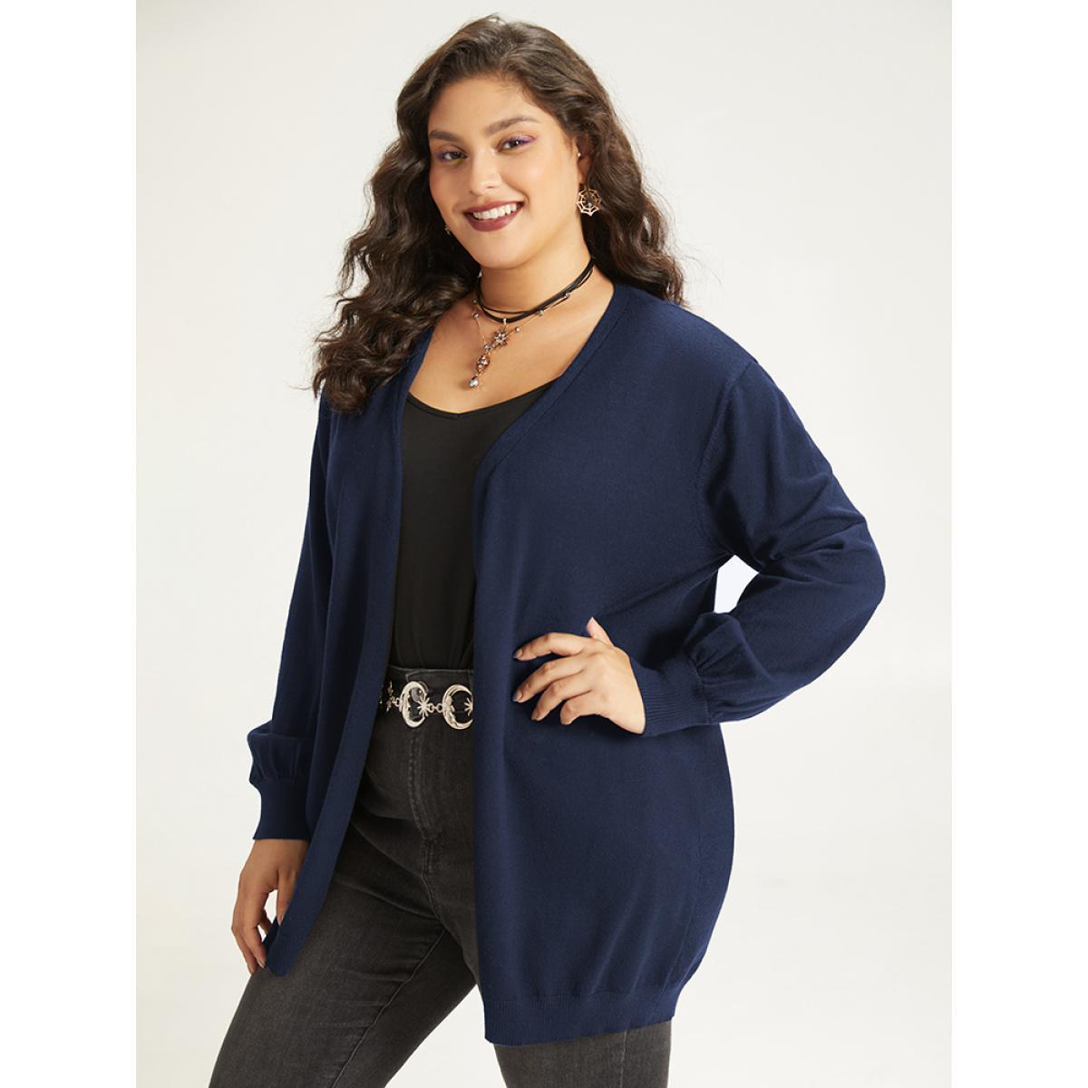 Plus Size Supersoft Essentials Halloween Moon Open Front Puff Sleeve Cardigan Black Women Casual Loose Long Sleeve Festival-Halloween Cardigans BloomChic 18-20/2X Product Image