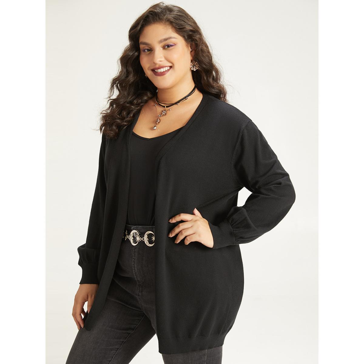 Plus Size Supersoft Essentials Halloween Moon Open Front Puff Sleeve Cardigan Black Women Casual Loose Long Sleeve Festival-Halloween Cardigans BloomChic 22-24/3X Product Image