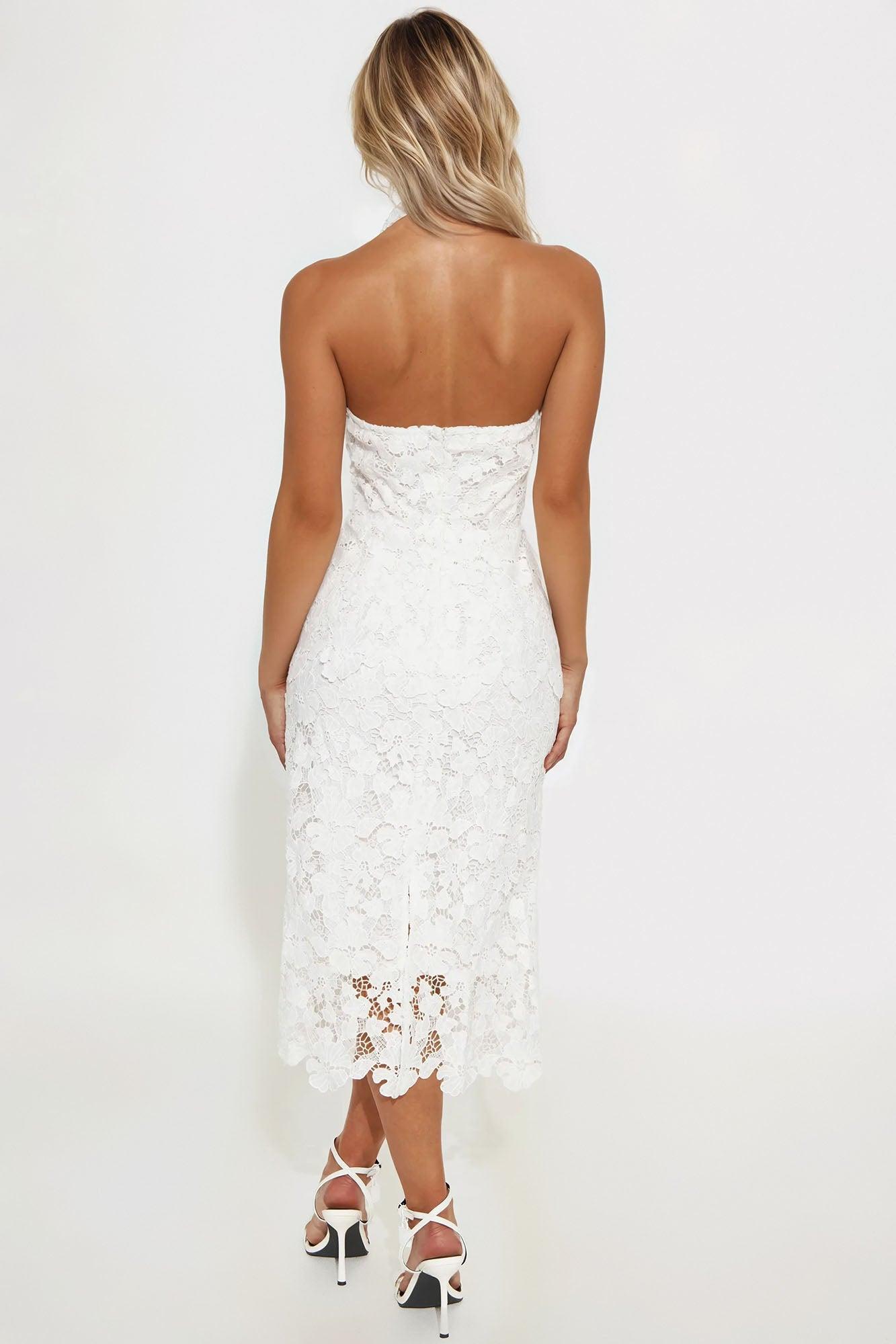 Galette Lace Halter Midi Dress - White Product Image