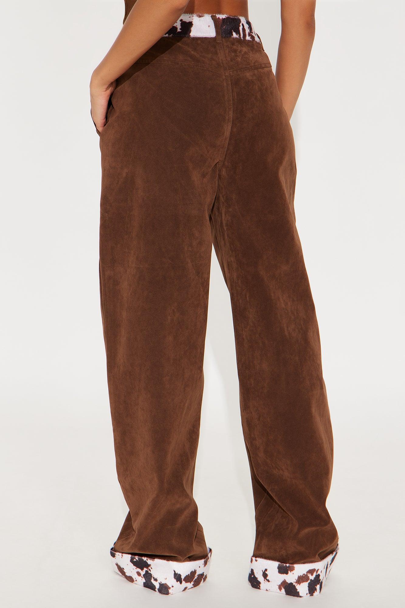 Saddle Up Faux Suede Wide Leg Pant - Brown/combo Product Image