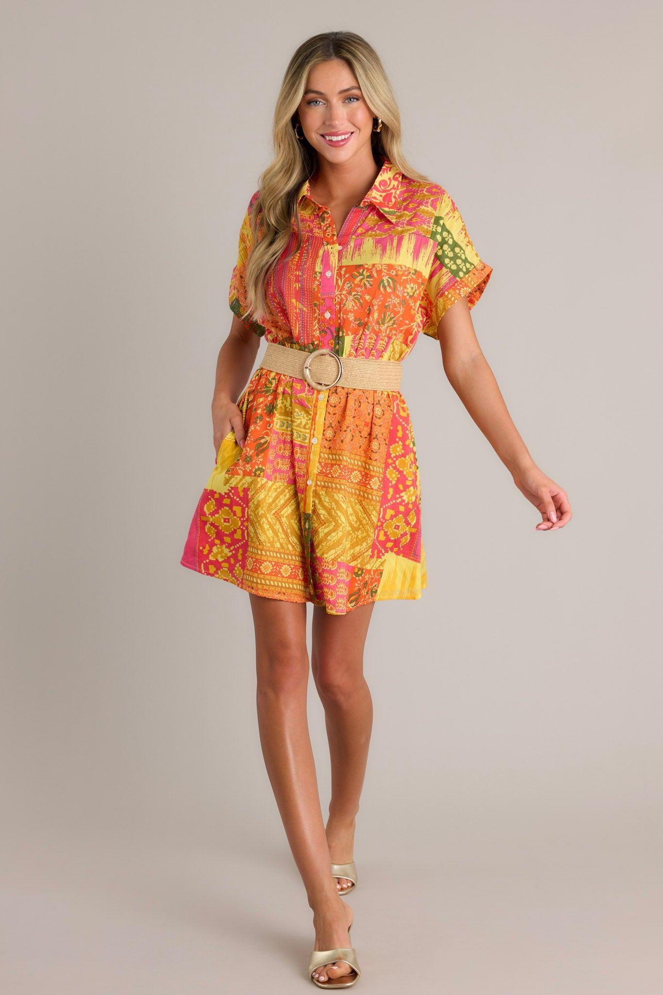 Sunset Paintings Cotton Orange Multi Mini Dress Product Image