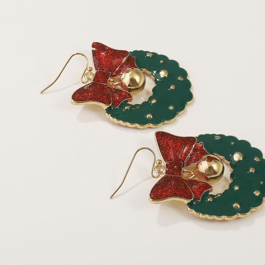 Enamel Christmas Wreath Drop Earring Product Image
