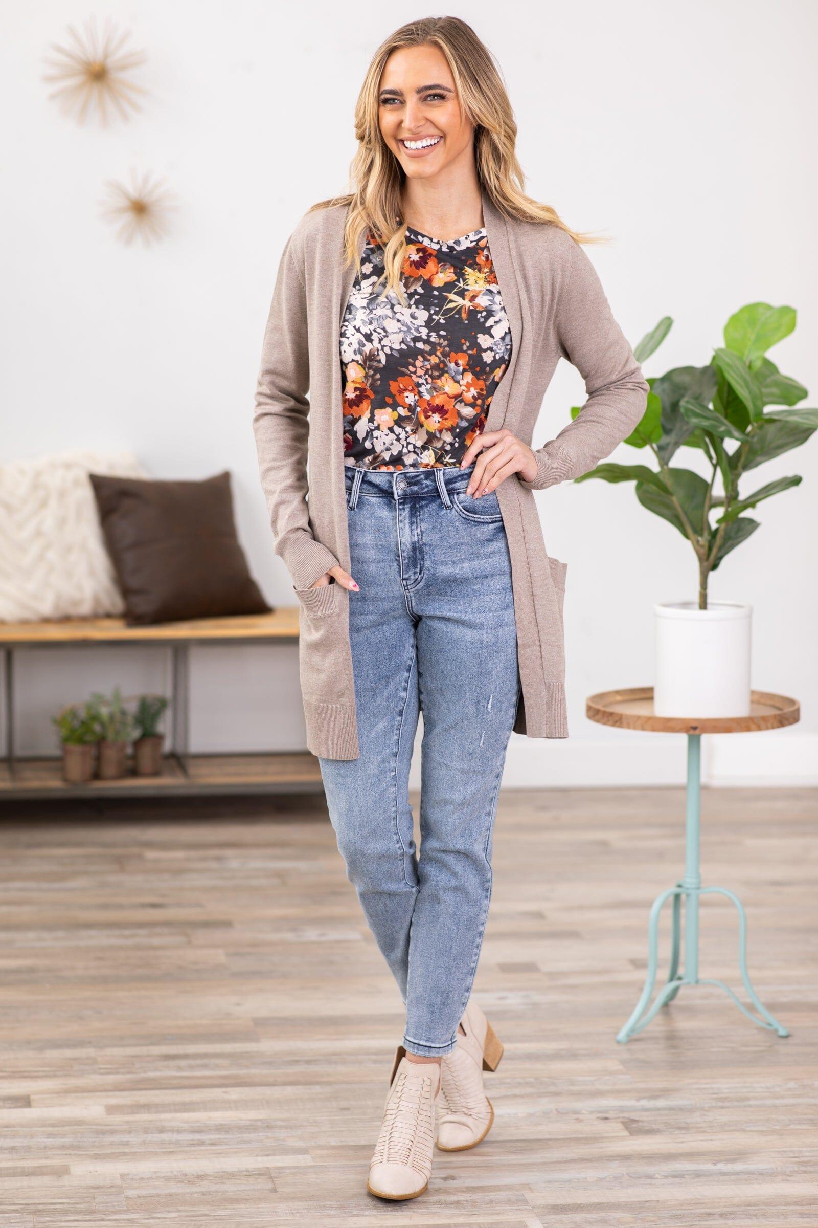 Charcoal and Orange Floral Print Top Product Image